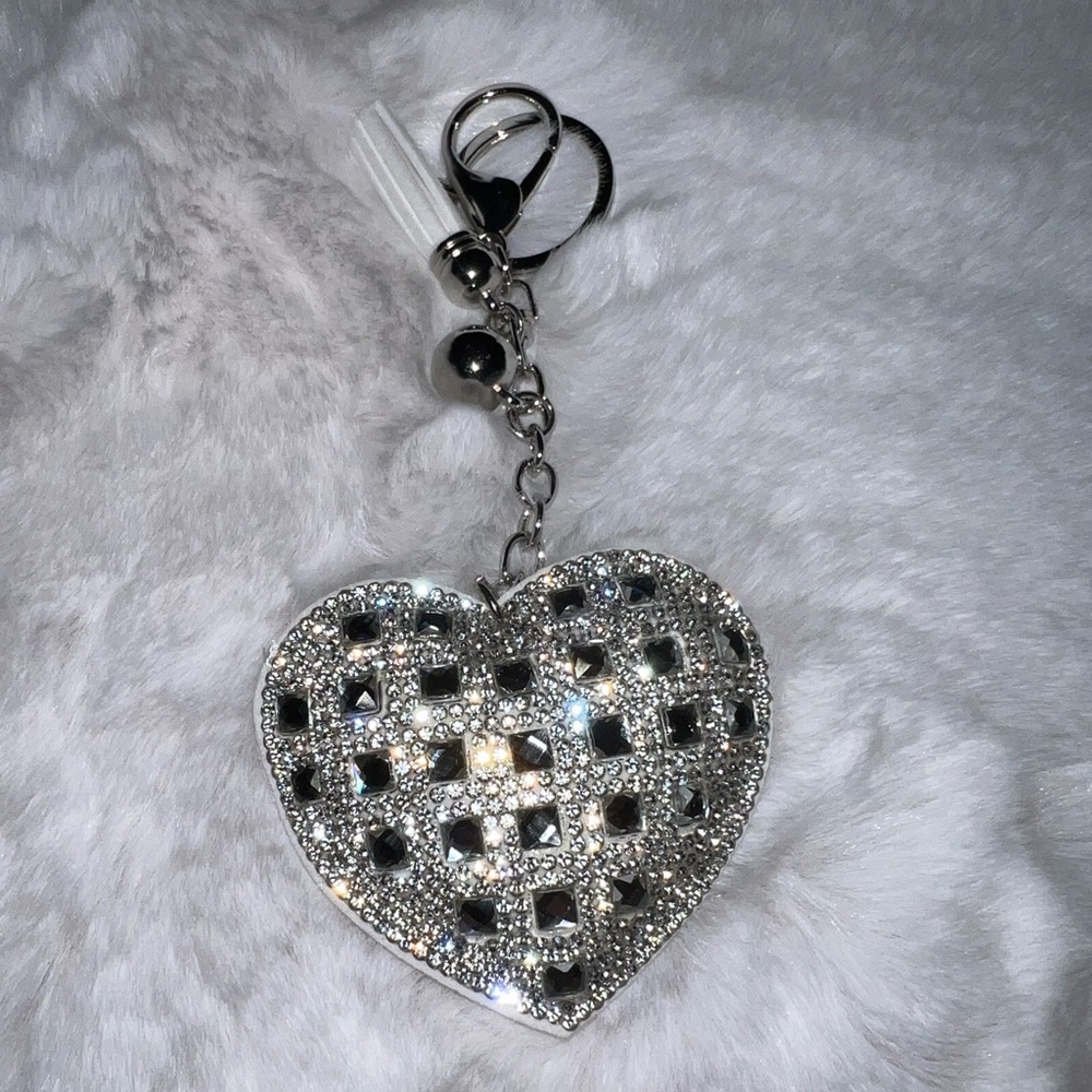 4/$10 Bundle Sale: Heart Keychain w/Leather Tassel and Crystals